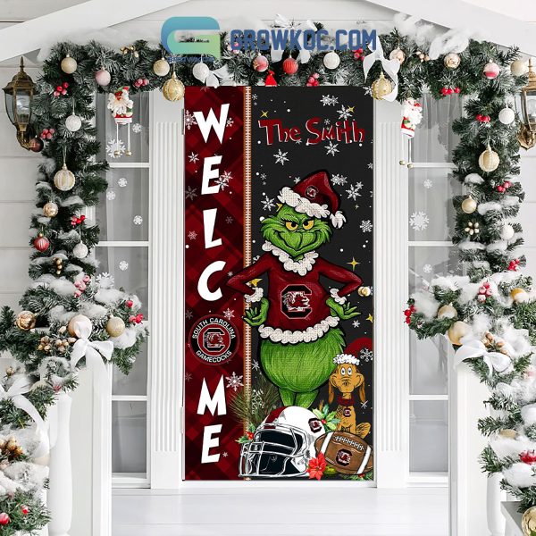 South Carolina Gamecocks Grinch Football Welcome Christmas Personalized Decor Door Cover