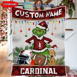 Stanford Cardinal Grinch Football Merry Christmas Light Personalized Fleece Blanket Quilt