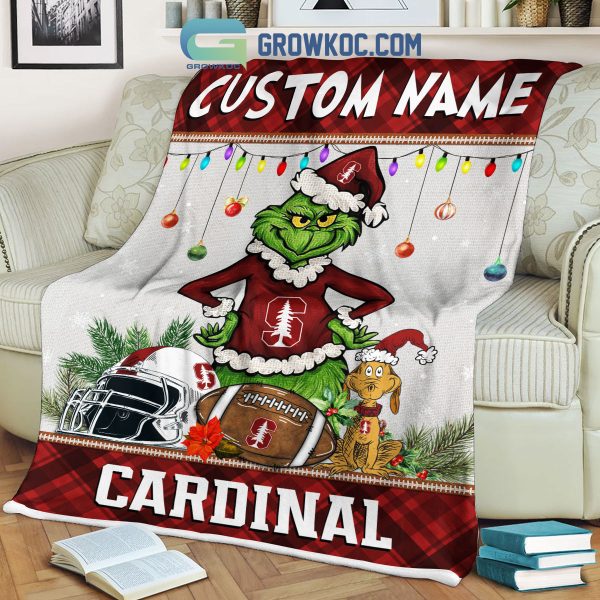Stanford Cardinal Grinch Football Merry Christmas Light Personalized Fleece Blanket Quilt