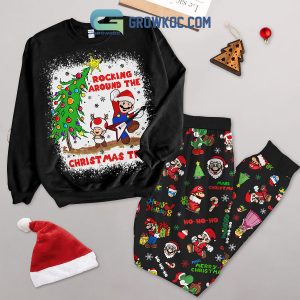 Super Mario Rocking Around Christmas Tree Happy Holiday Ho Ho Ho Merry Christmas Fleece Pajamas Set