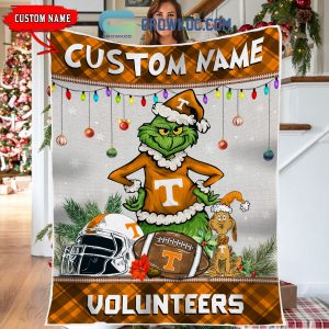 Tennessee Volunteers Grinch Football Merry Christmas Light Personalized Fleece Blanket Quilt