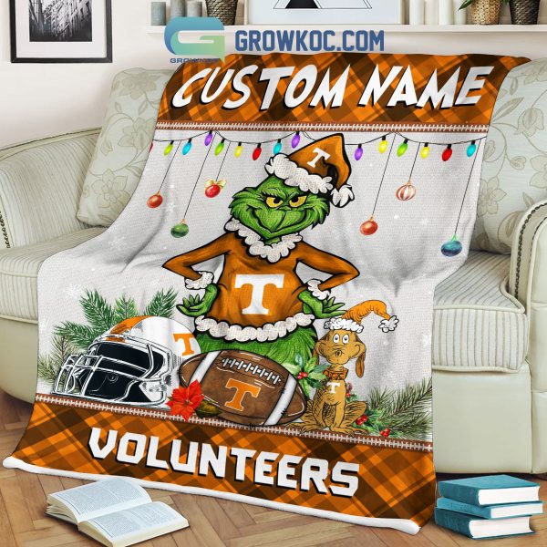 Tennessee Volunteers Grinch Football Merry Christmas Light Personalized Fleece Blanket Quilt