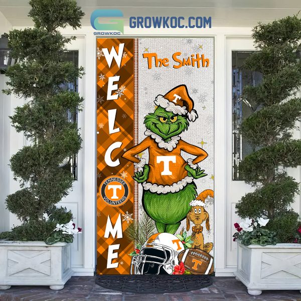 Tennessee Volunteers Grinch Football Welcome Christmas Personalized Decor Door Cover