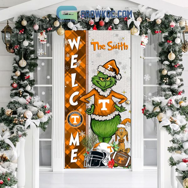 Tennessee Volunteers Grinch Football Welcome Christmas Personalized Decor Door Cover