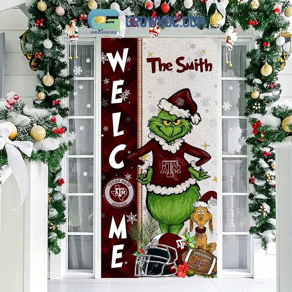 Texas A&M Aggies Grinch Football Welcome Christmas Personalized Decor Door Cover