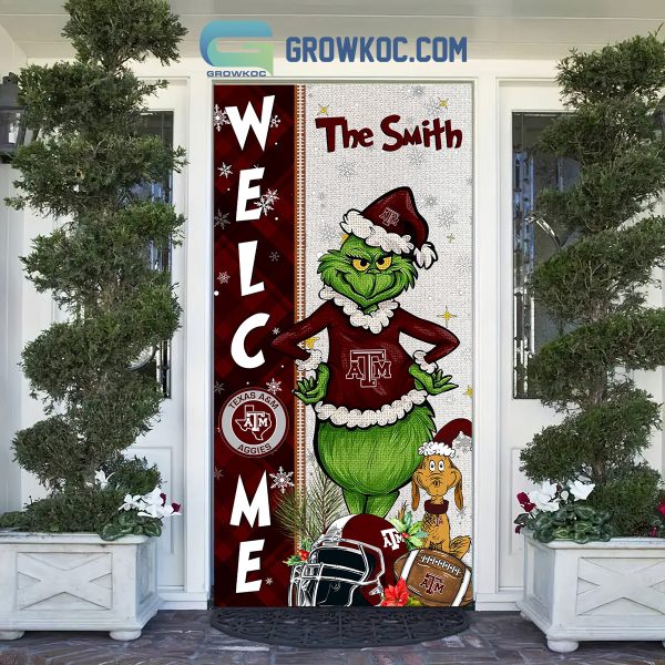 Texas A&M Aggies Grinch Football Welcome Christmas Personalized Decor Door Cover