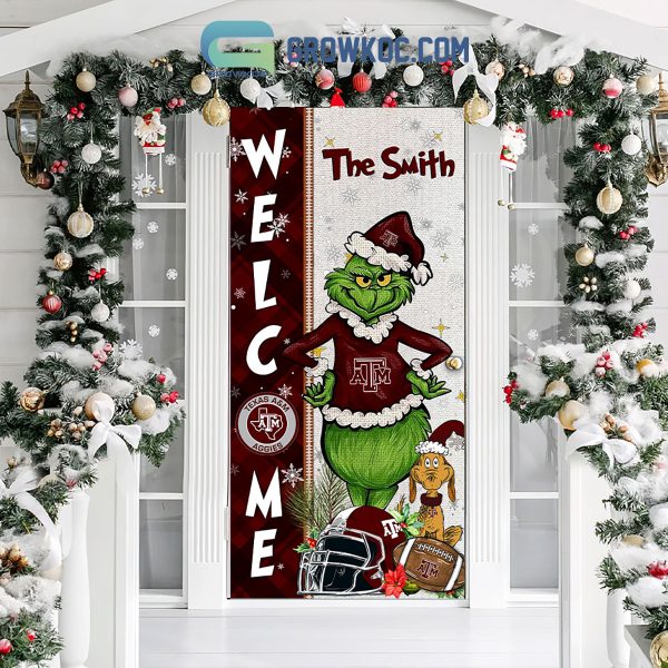 Texas A&M Aggies Grinch Football Welcome Christmas Personalized Decor Door Cover