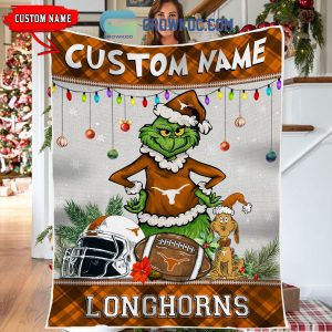 Texas Longhorns Grinch Football Merry Christmas Light Personalized Fleece Blanket Quilt