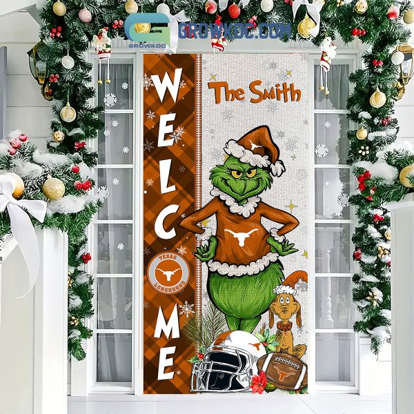 Texas Longhorns Grinch Football Welcome Christmas Personalized Decor Door Cover