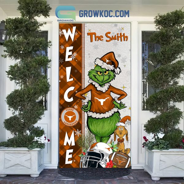 Texas Longhorns Grinch Football Welcome Christmas Personalized Decor Door Cover