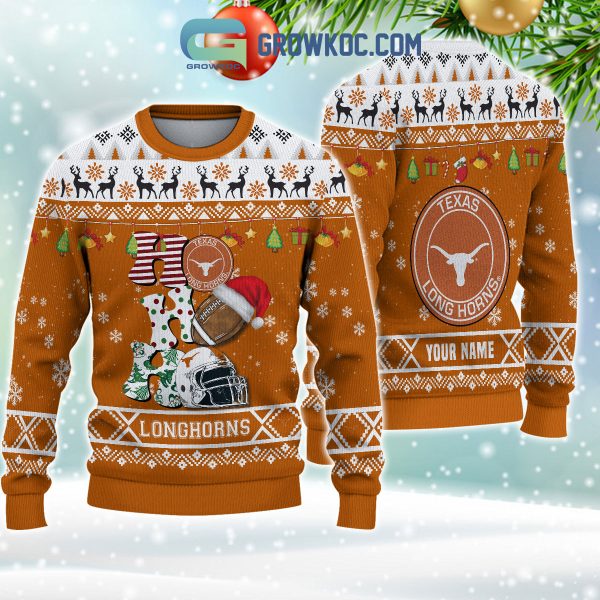 Texas Longhorns NCAA Ho Ho Ho Snow Christmas Personalized Ugly Sweater