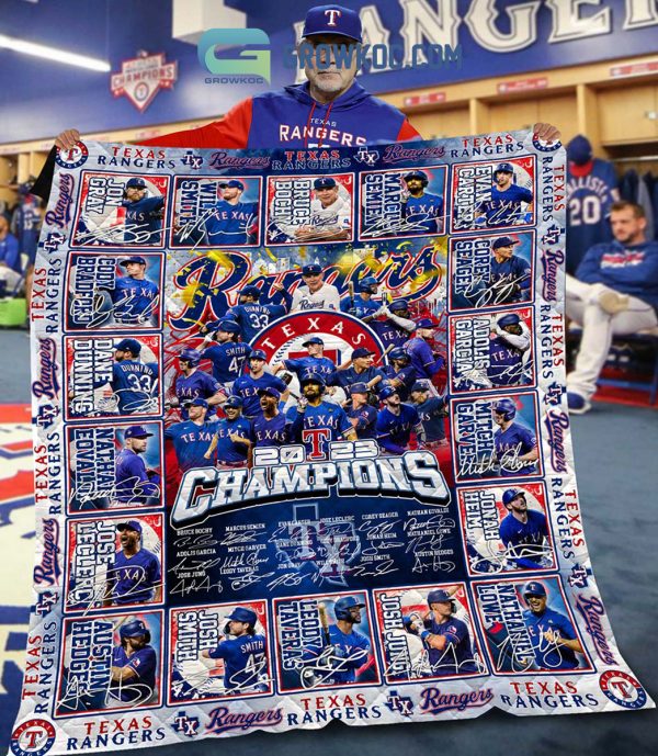 Texas Rangers 2023 Champions Blue Design Fleece Blanket Quilt