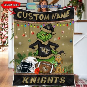 UCF Knights Grinch Football Merry Christmas Light Personalized Fleece Blanket Quilt