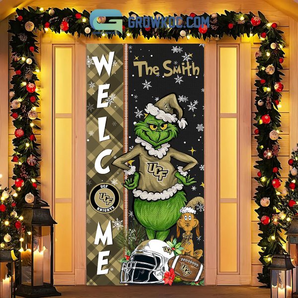 UCF Knights Grinch Football Welcome Christmas Personalized Decor Door Cover