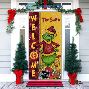 USC Trojans Grinch Football Welcome Christmas Personalized Decor Door Cover
