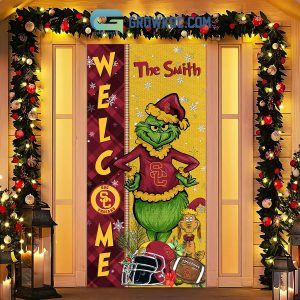 USC Trojans Grinch Football Welcome Christmas Personalized Decor Door Cover