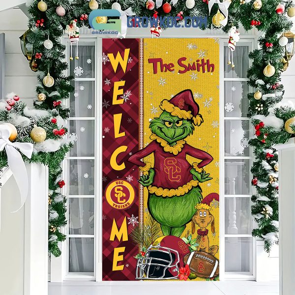 USC Trojans Grinch Football Welcome Christmas Personalized Decor Door Cover