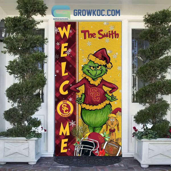 USC Trojans Grinch Football Welcome Christmas Personalized Decor Door Cover