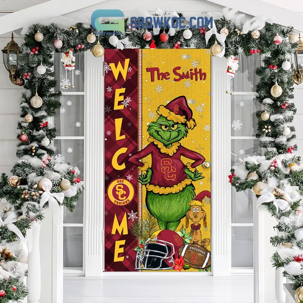 USC Trojans Grinch Football Welcome Christmas Personalized Decor Door Cover