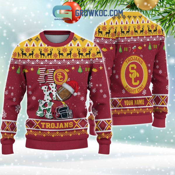 USC Trojans NCAA Ho Ho Ho Snow Christmas Personalized Ugly Sweater