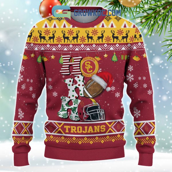 USC Trojans NCAA Ho Ho Ho Snow Christmas Personalized Ugly Sweater