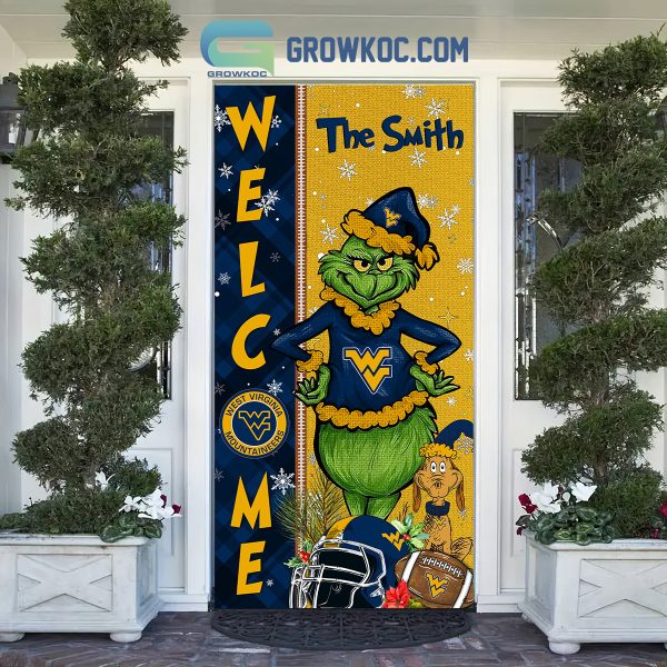 West Virginia Mountaineers Grinch Football Welcome Christmas Personalized Decor Door Cover