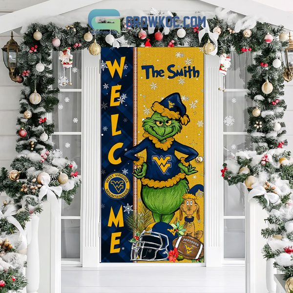 West Virginia Mountaineers Grinch Football Welcome Christmas Personalized Decor Door Cover