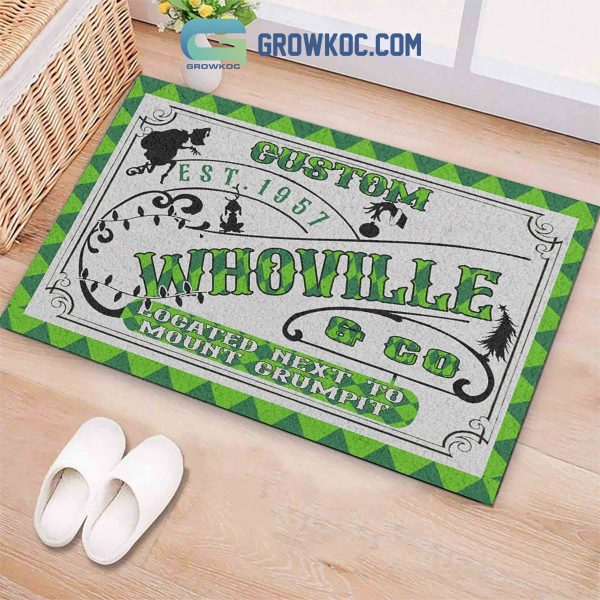 Whoville Located Next To Mount Grumpit EST 1957 Personalized Doormat