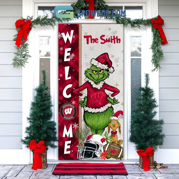 Wisconsin Badgers Grinch Football Welcome Christmas Personalized Decor Door Cover