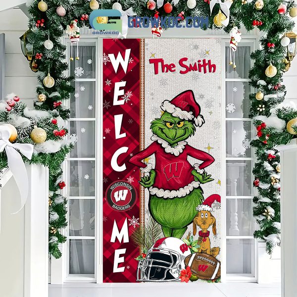 Wisconsin Badgers Grinch Football Welcome Christmas Personalized Decor Door Cover