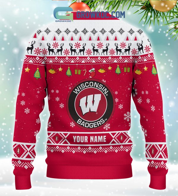 Wisconsin Badgers NCAA Ho Ho Ho Snow Christmas Personalized Ugly Sweater