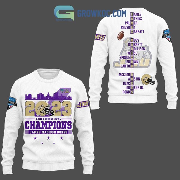 2023 Champions James Madison Dukes Armed Force Bowl Hoodie Shirt White