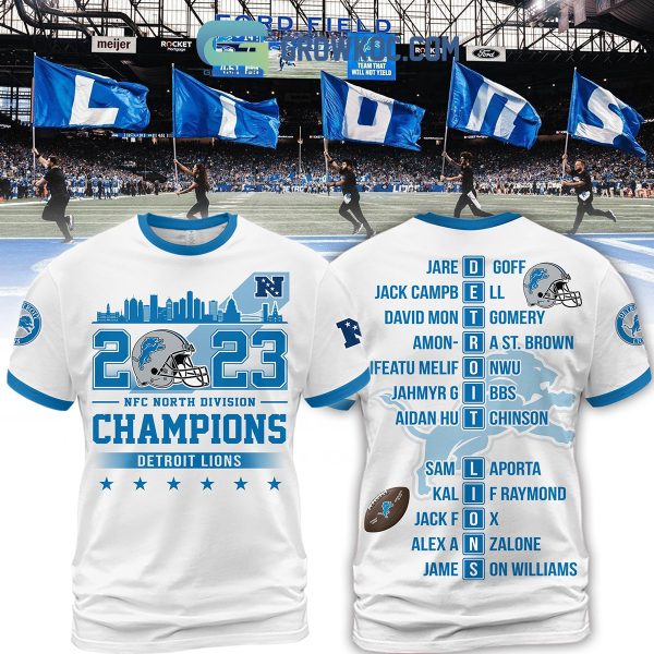 2023 NFC North Division Champions Detroit Lions White Blue Hoodie T Shirt
