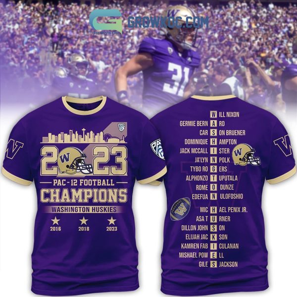 2023 Washington Huskies Pac 12 Football Champions Purple Design Hoodie Shirts