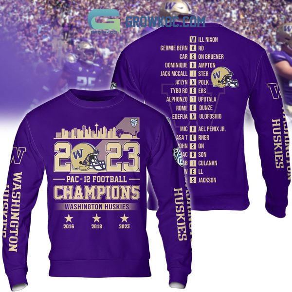 2023 Washington Huskies Pac 12 Football Champions Purple Design Hoodie Shirts