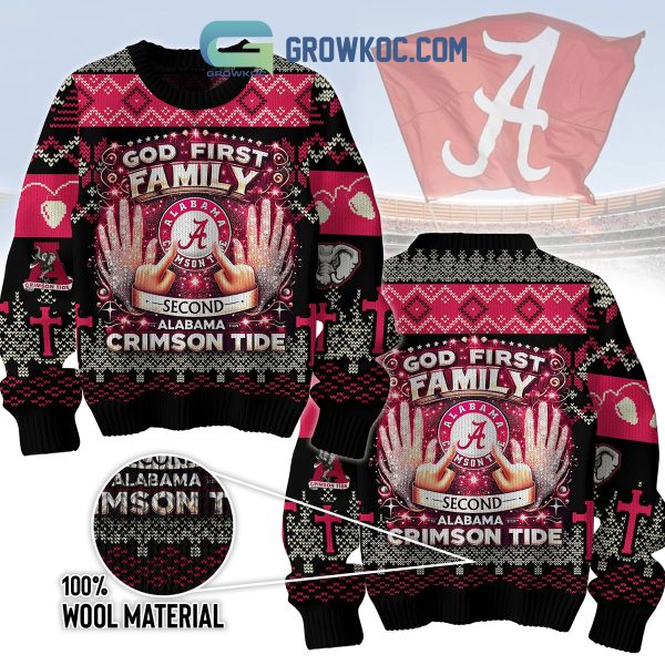 Alabama Crimson Tide God First Family Second Christmas Ugly Sweater