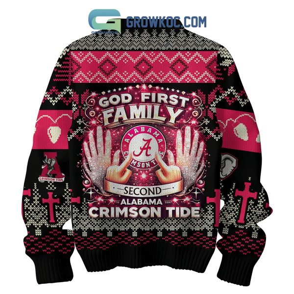 Alabama Crimson Tide God First Family Second Christmas Ugly Sweater