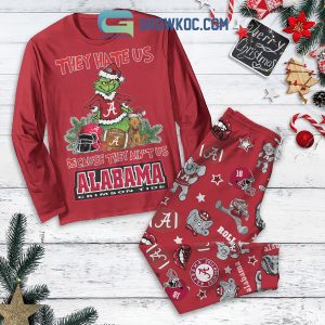 Alabama Crimson Tide Grinch Hate Us Christmas Fleece Pajamas Set Long Sleeve