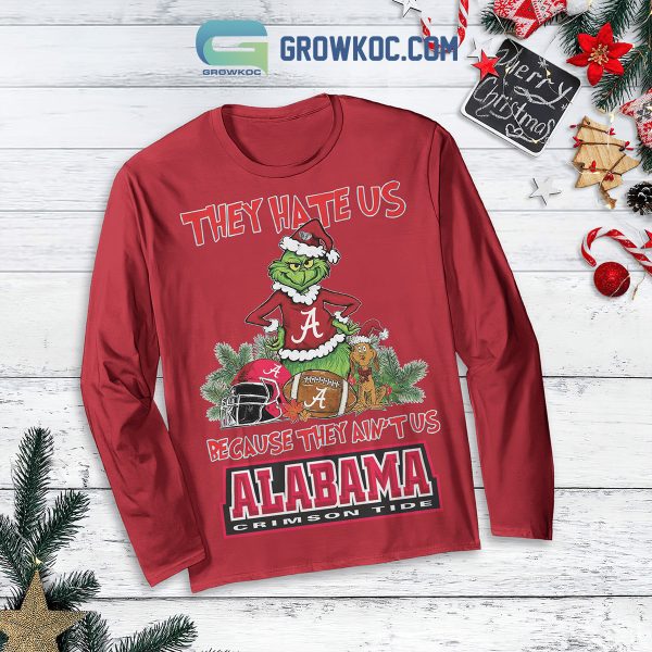 Alabama Crimson Tide Grinch Hate Us Christmas Fleece Pajamas Set Long Sleeve