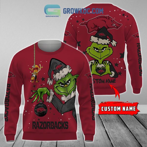 Arkansas Razorbacks Grinch Christmas Personalized NCAA Hoodie Shirts