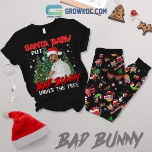 Bad Bunny Under The Tree Santa Baby Christmas Fleece Pajamas Set