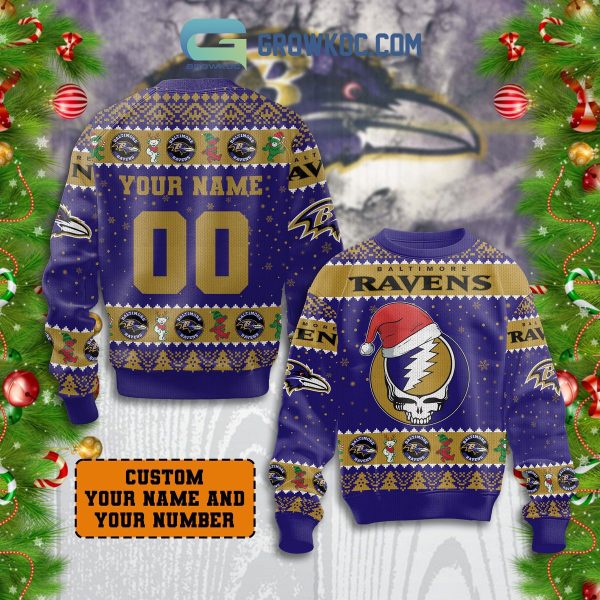 Baltimore Ravens Grateful Dead Personalized Christmas Ugly Sweater