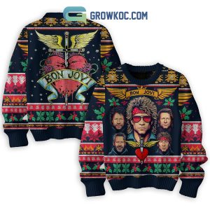 Bon Jovi Rock Band Red Heart Christmas Ugly Sweater