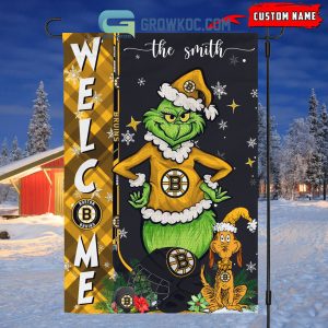 Boston Bruins Grinch Christmas Personalized House Garden Flag Canvas