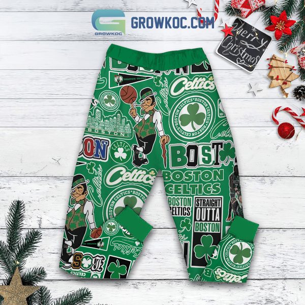 Boston Celtics Grinch They Hate Us Christmas Fleece Pajamas Set Long Sleeve