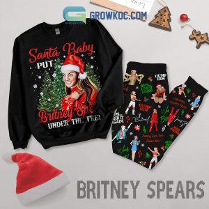 Britney Spears Santa Can You Hear Me Christmas Fleece Pajamas Set Long Sleeve