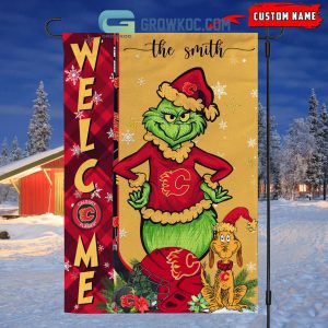 Calgary Flames Grinch Christmas Personalized House Garden Flag Canvas
