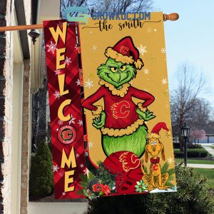 Calgary Flames Grinch Christmas Personalized House Garden Flag Canvas