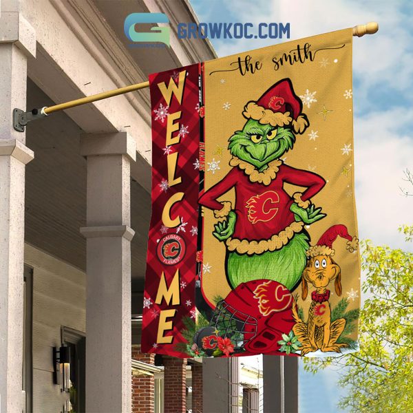 Calgary Flames Grinch Christmas Personalized House Garden Flag Canvas