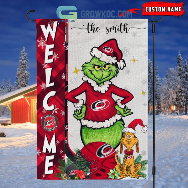 Carolina Hurricanes Grinch Christmas Personalized House Garden Flag Canvas